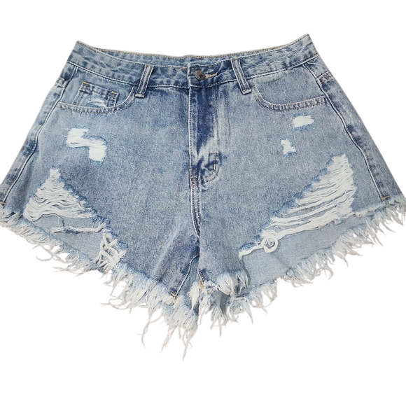 SHEIN Pants - Blue Jean Shorts High-Waisted Distressed. 4